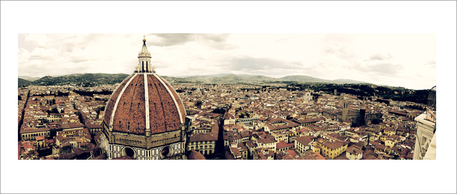 Digital landscape panoramic photography of View of Duomo from Giotto's Campanile, Florence, Italy