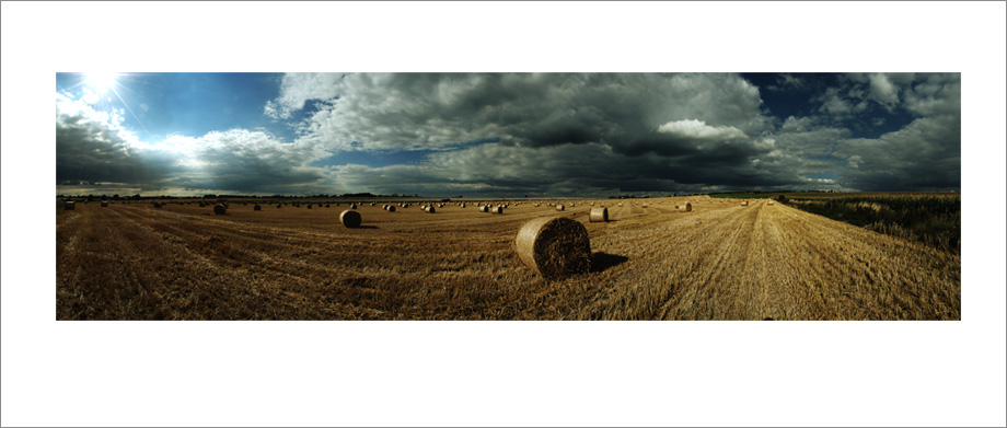 Digital landscape panoramic photograph of Hay Bales, Wiltshire