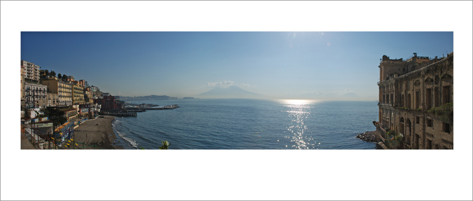 Digital landscape panoramic photography of View of Mount Vesuvius from the Bay of Naples.
