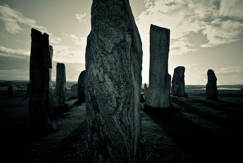 Digital photograph image of The Callanish Calanais stone circle at dusk, Isle of Lewis, Outer Hebrides, Scotland