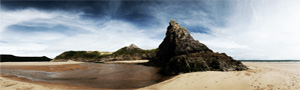 Digital panoramic photogaphe of 3 Cliffs Bay, The Gower peninsula, South Wales