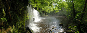 panoramic digital photograph of Ystradfellte waterfall, Brecon Beacons, Wales 